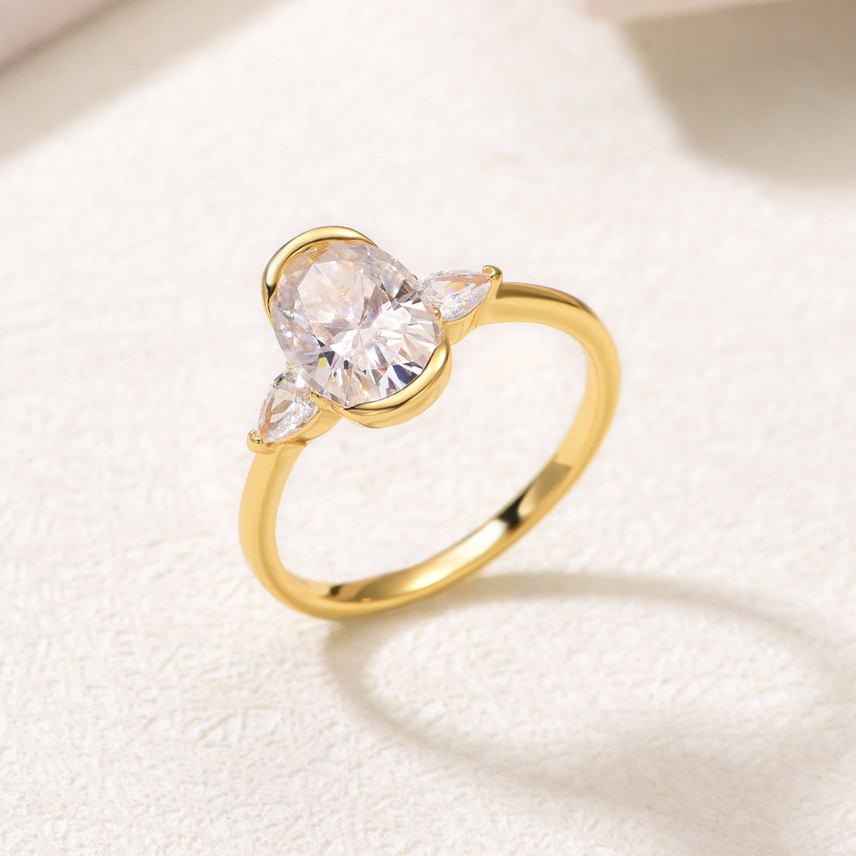 Planderful Moissanite Three Stone Ring Oval Two Point Five Ct S925 Silver Gold Plated Gift For Her