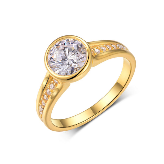 Planderful Moissanite Ring Sparkling 1.2CT Surrounding Inlaid Stones S925 Gold Plated Silver For Her