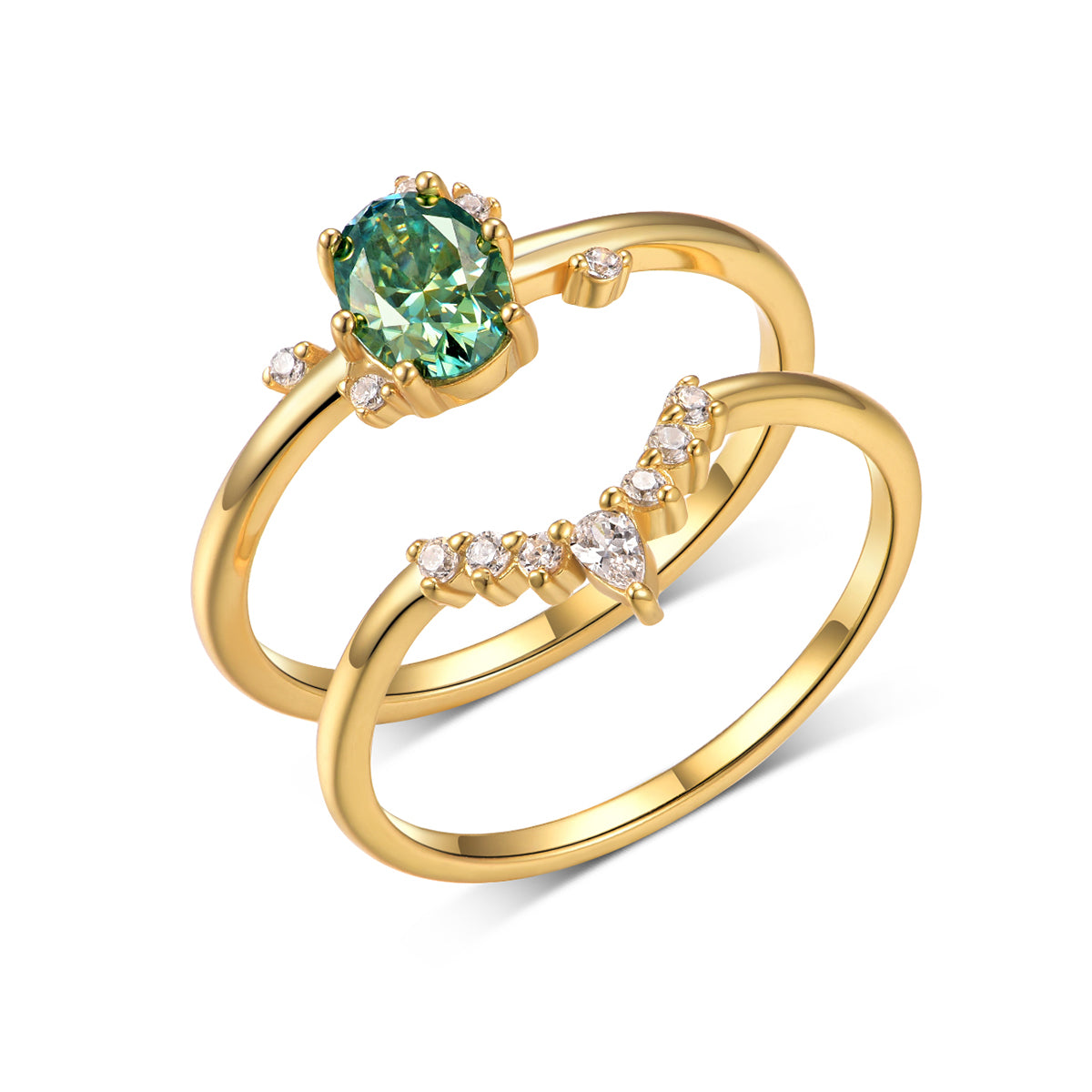 Planderful Moissanite Ring for Women Oval Blue Green 1Ct V Shaped Sparkling S925 Gold Plated