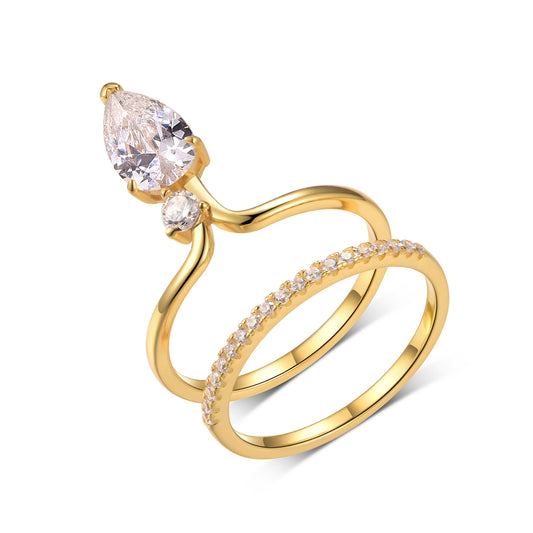 Planderful Moissanite Pear Ring S925 Gold Plated For Her