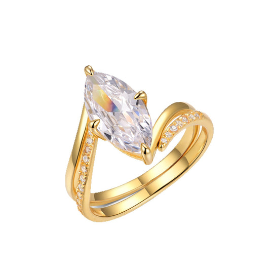 Planderful Moissanite Ring Set For Women 3.0Ct Marquise Sparkling S925 Gold Plated Luxurious