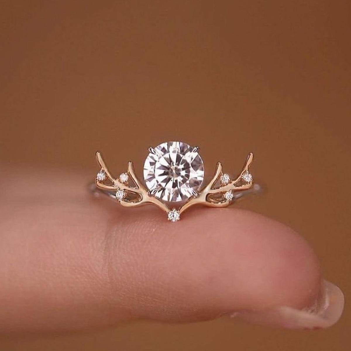 Planderful Moissanite Ring For Women S925 Silver Elf Deer Antler 1.2CT 7mm Sparkling