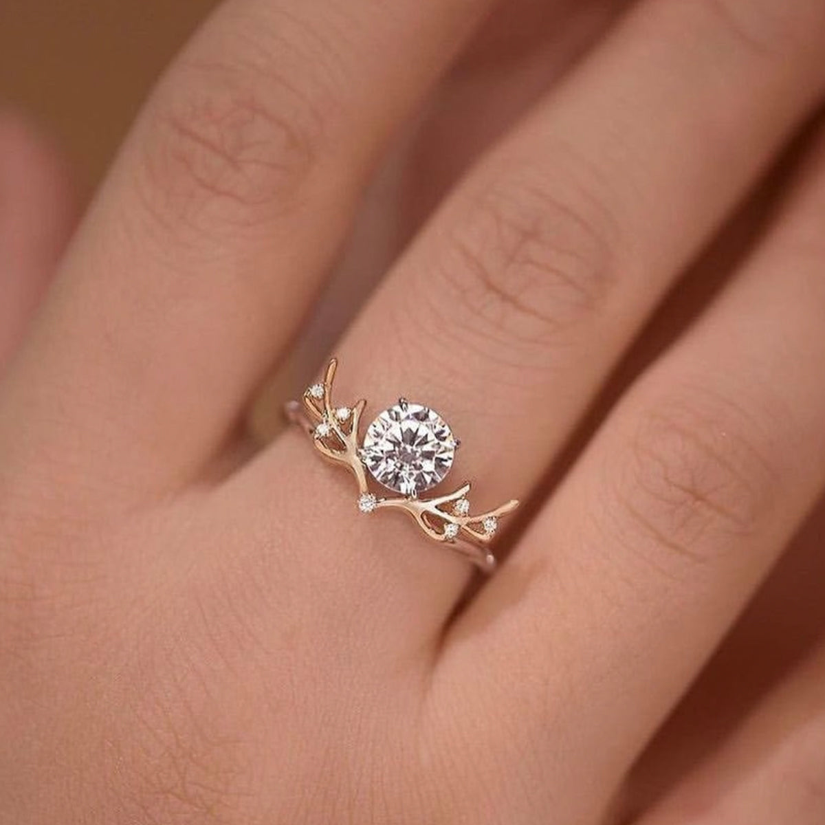 Planderful Moissanite Ring For Women S925 Silver Elf Deer Antler 1.2CT 7mm Sparkling