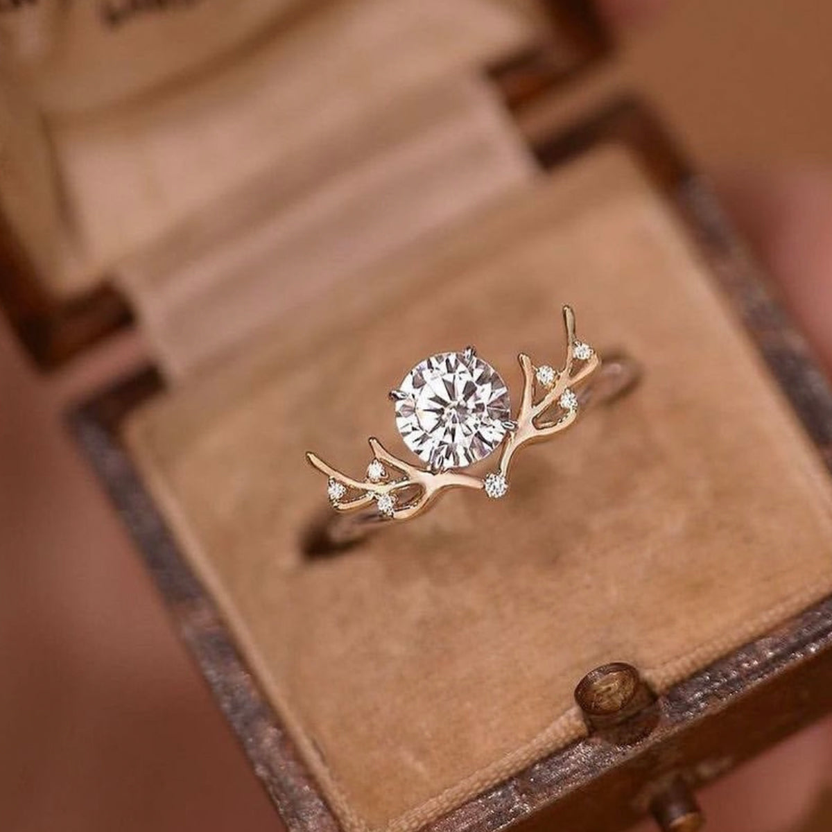 Planderful Moissanite Ring For Women S925 Silver Elf Deer Antler 1.2CT 7mm Sparkling