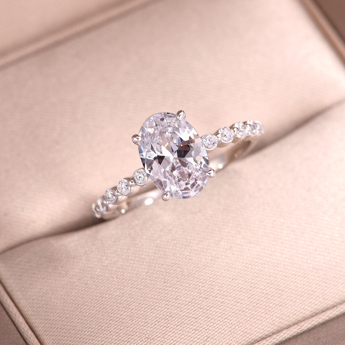 Moissanite Ring 2.5CT Oval 10x7mm Cathedral Setting S925 Silver Plated Planderful For Her