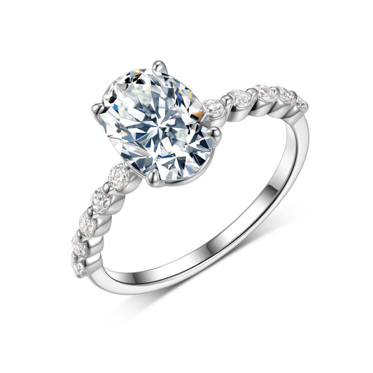 Moissanite Ring 2.5CT Oval 10x7mm Cathedral Setting S925 Silver Plated Planderful For Her