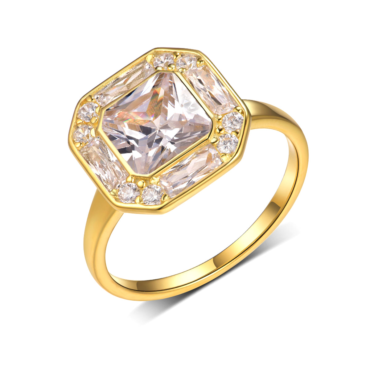 Planderful Moissanite Ring 2.0Ct Square Octagonal Main Stone In S925 Silver For Her Engagement