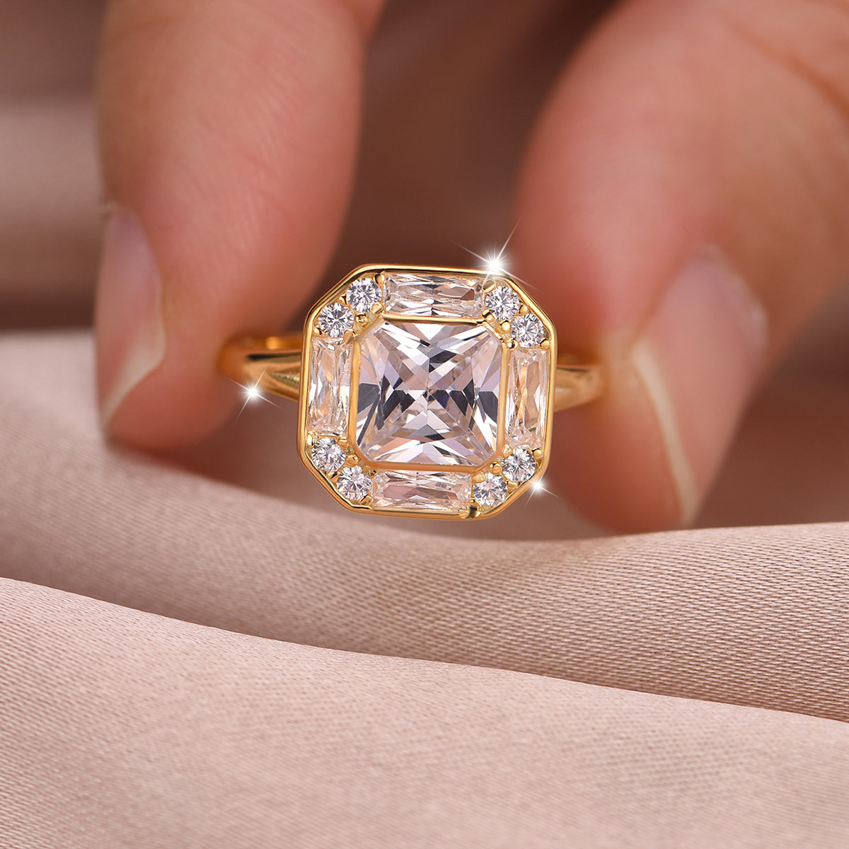 Planderful Moissanite Ring 2.0Ct Square Octagonal Main Stone In S925 Silver For Her Engagement