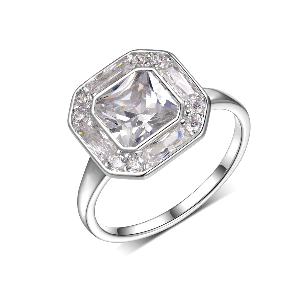 Planderful Moissanite Ring 2.0Ct Square Octagonal Main Stone In S925 Silver For Her Engagement