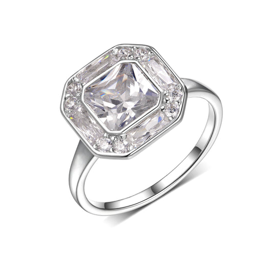 Planderful Moissanite Ring 2.0Ct Square Octagonal Main Stone In S925 Silver For Her Engagement