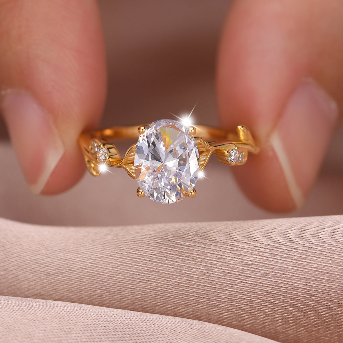 Planderful Moissanite Ring 2.0CT Oval Stone Sparkling Sterling Silver Branch Leaf Design For Women