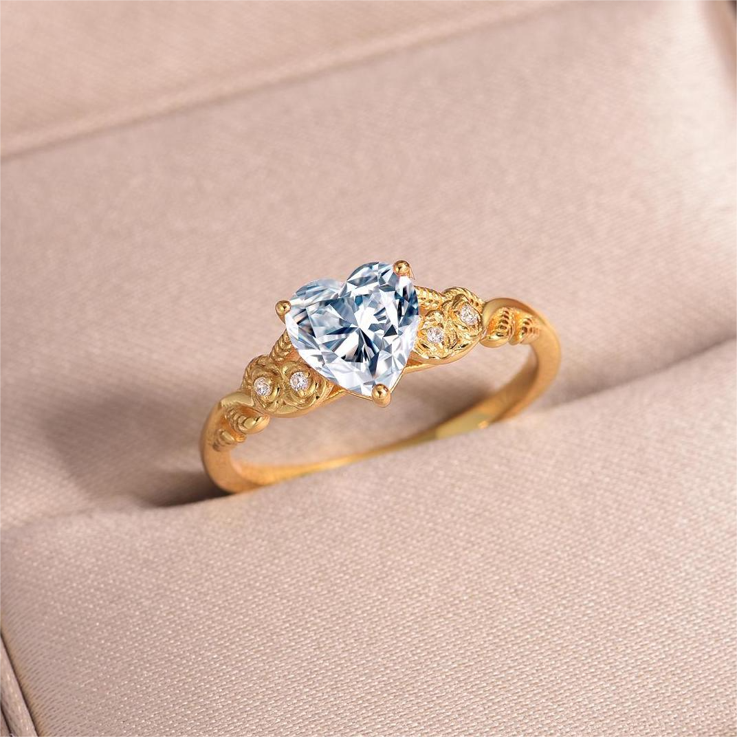 Planderful Exquisite Heart Shaped Moissanite Ring For Her 1.5Ct D VS VVS 3EX S925 Silver Vine Floral Design