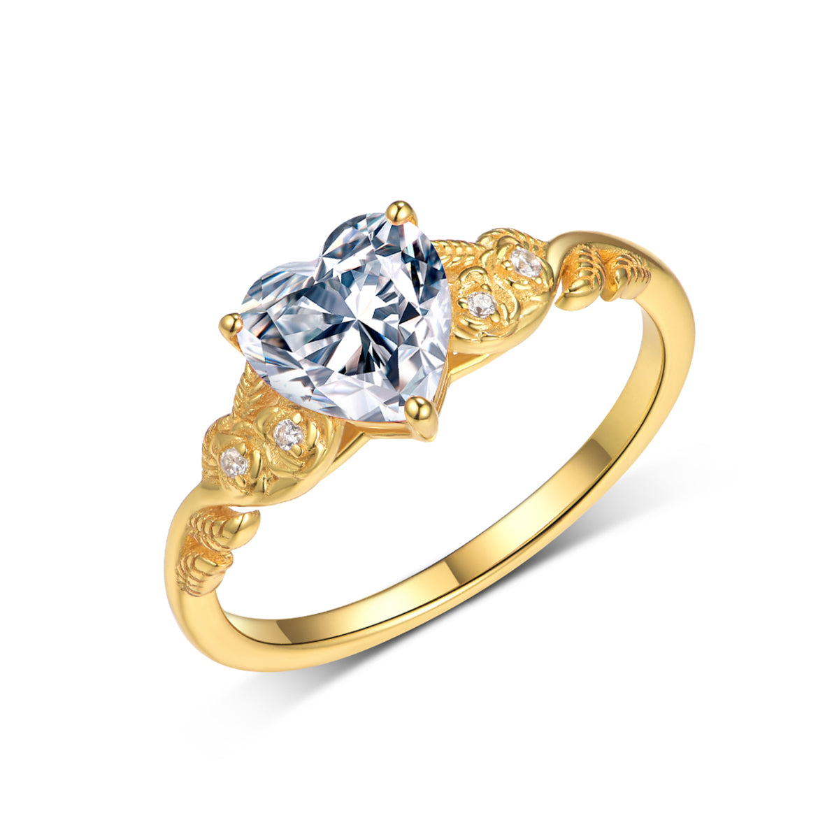 Planderful Exquisite Heart Shaped Moissanite Ring For Her 1.5Ct D VS VVS 3EX S925 Silver Vine Floral Design