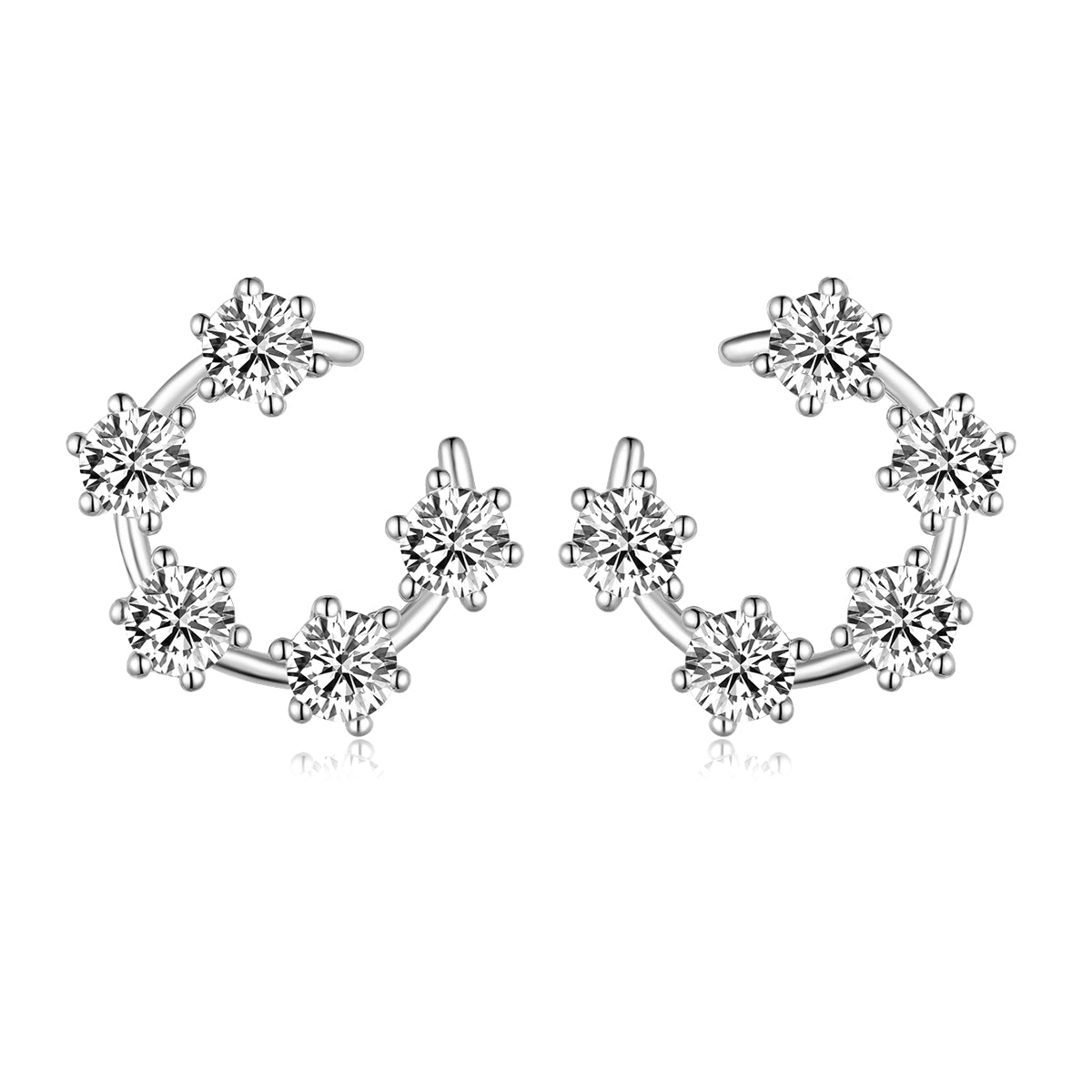 Planderful Moissanite Stud Earrings 2CT S925 Silver Gold Plated C Shaped Sparkling For Women