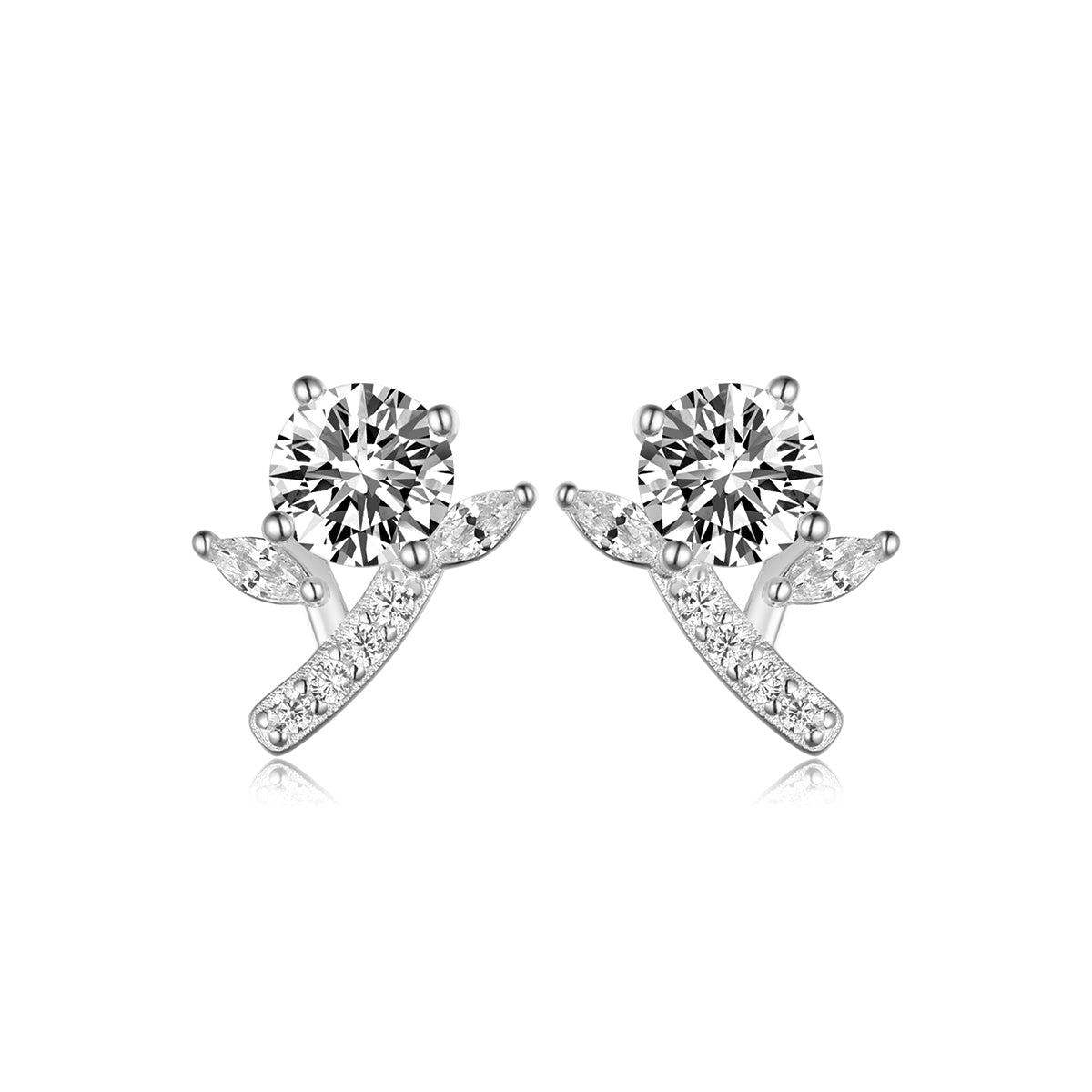 Planderful Moissanite Flower Stud Earrings 1.0 Ct S925 Silver Gold Plated Sparkling For Women