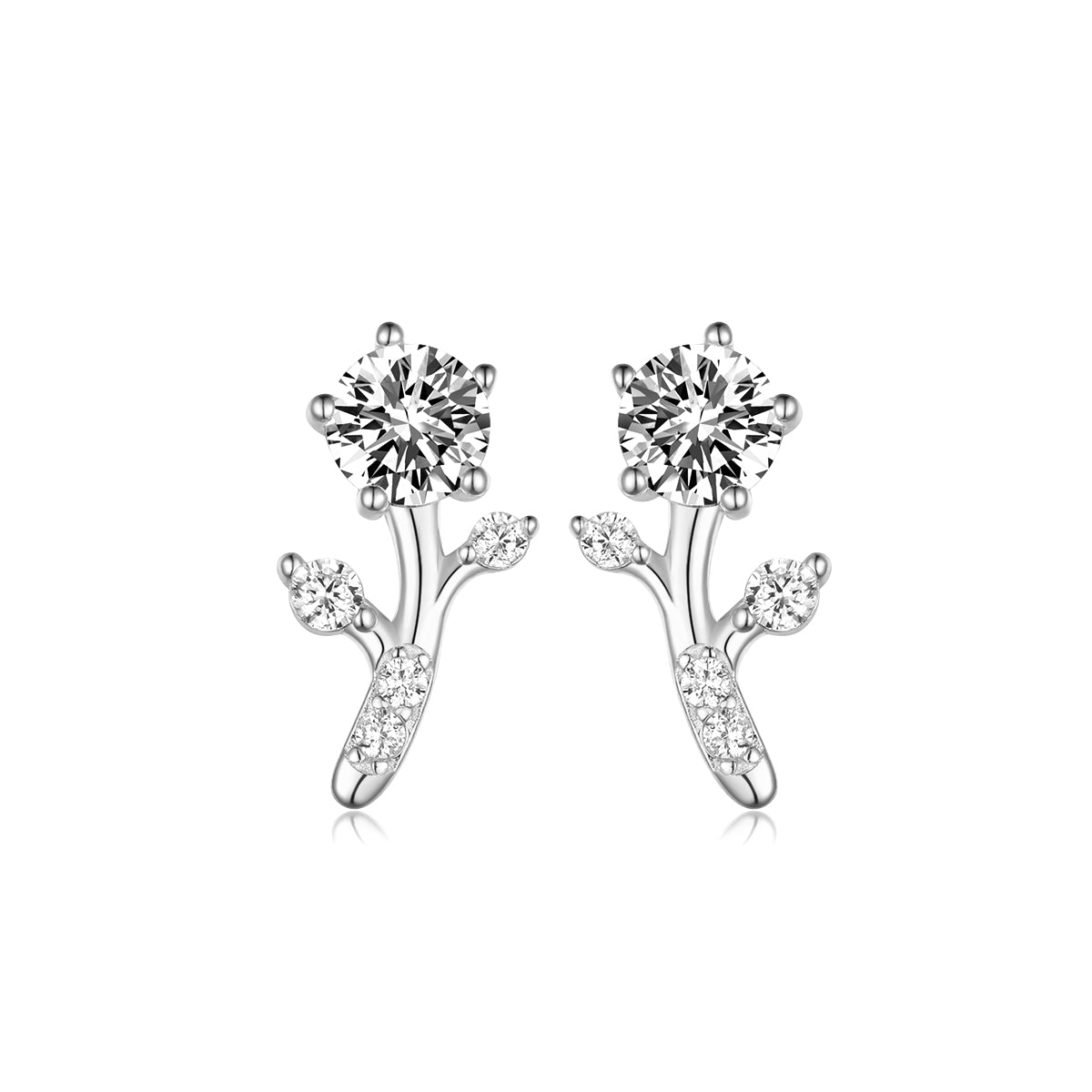 Planderful 1.0ct Moissanite Flower Stud Earrings Sparkling S925 Silver Gold Plated For Women
