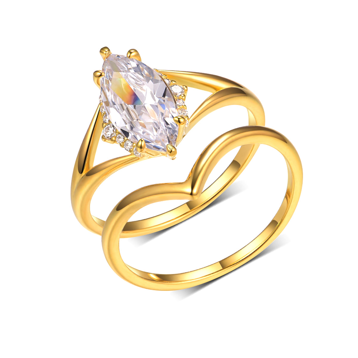 Planderful Moissanite Ring Set 2CT Marquise Stone S925 Silver Sparkling Minimalist V Shaped Ring For Women