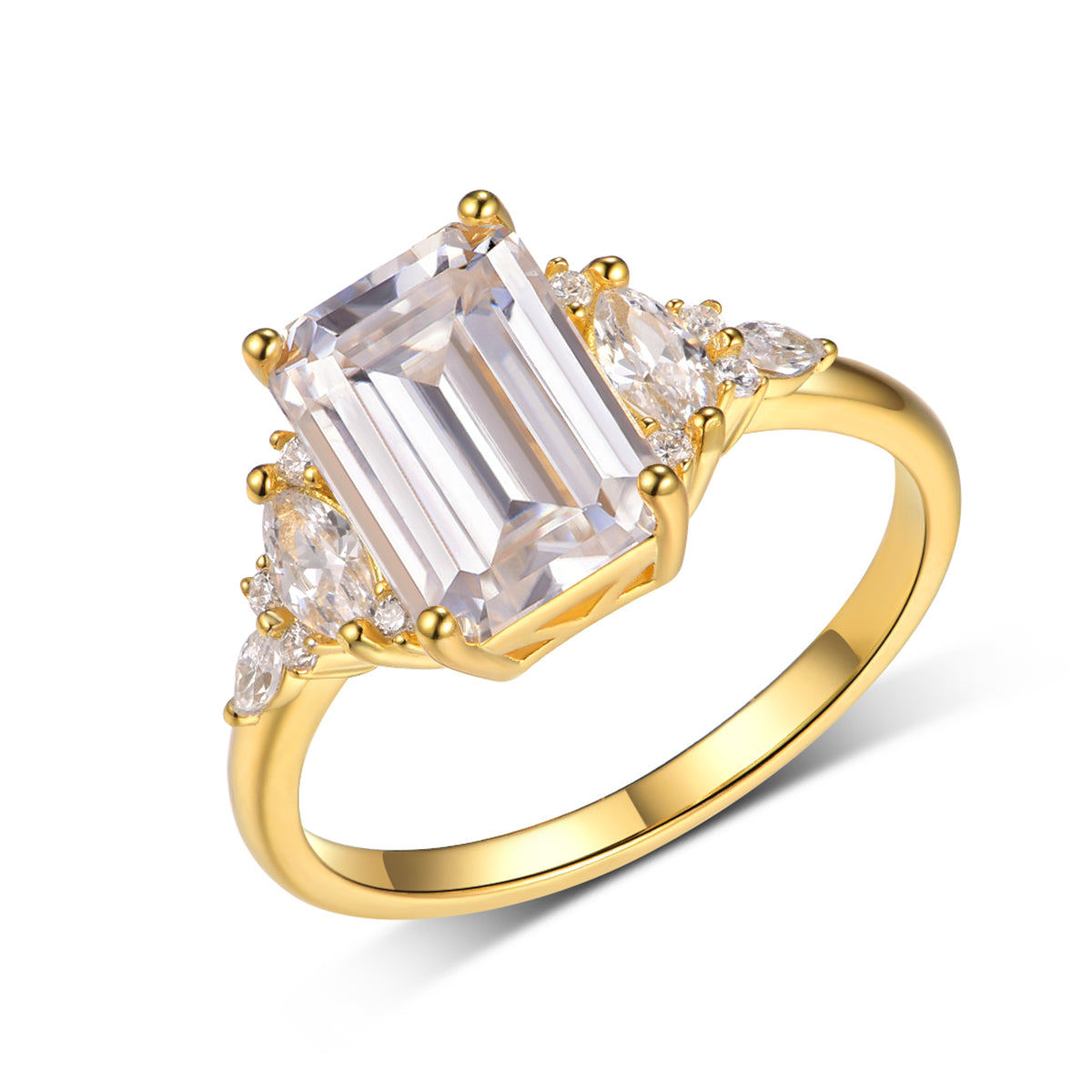 Planderful Moissanite Sparkling Cathedral Ring 3.0CT Emerald Cut Main Stone S925 Silver For Brides