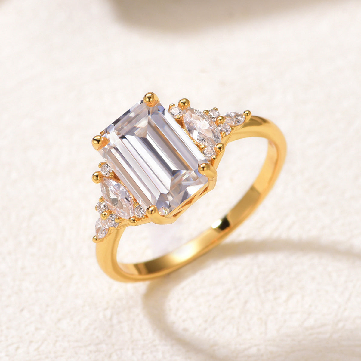 Planderful Moissanite Sparkling Cathedral Ring 3.0CT Emerald Cut Main Stone S925 Silver For Brides