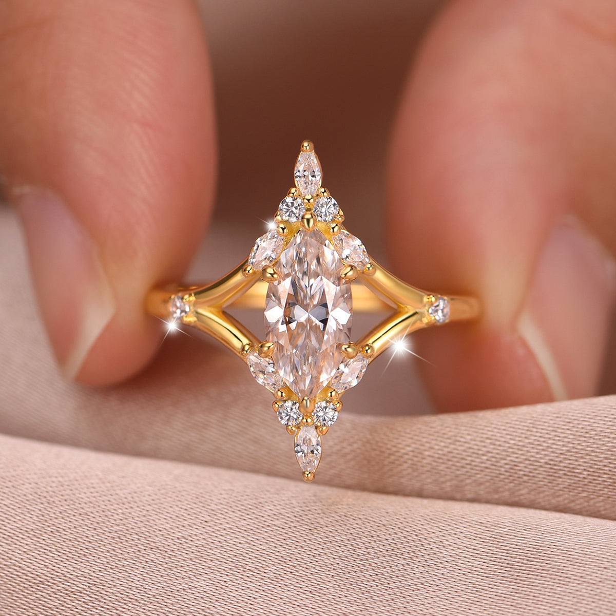 Planderful Moissanite Ring For Her 1.0Ct Marquise In Sterling Silver D VVS 3EX Sparkling Jewelry