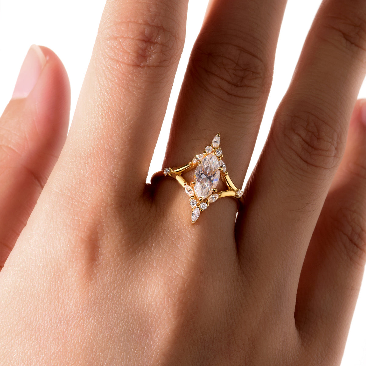 Planderful Moissanite Ring For Her 1.0Ct Marquise In Sterling Silver D VVS 3EX Sparkling Jewelry