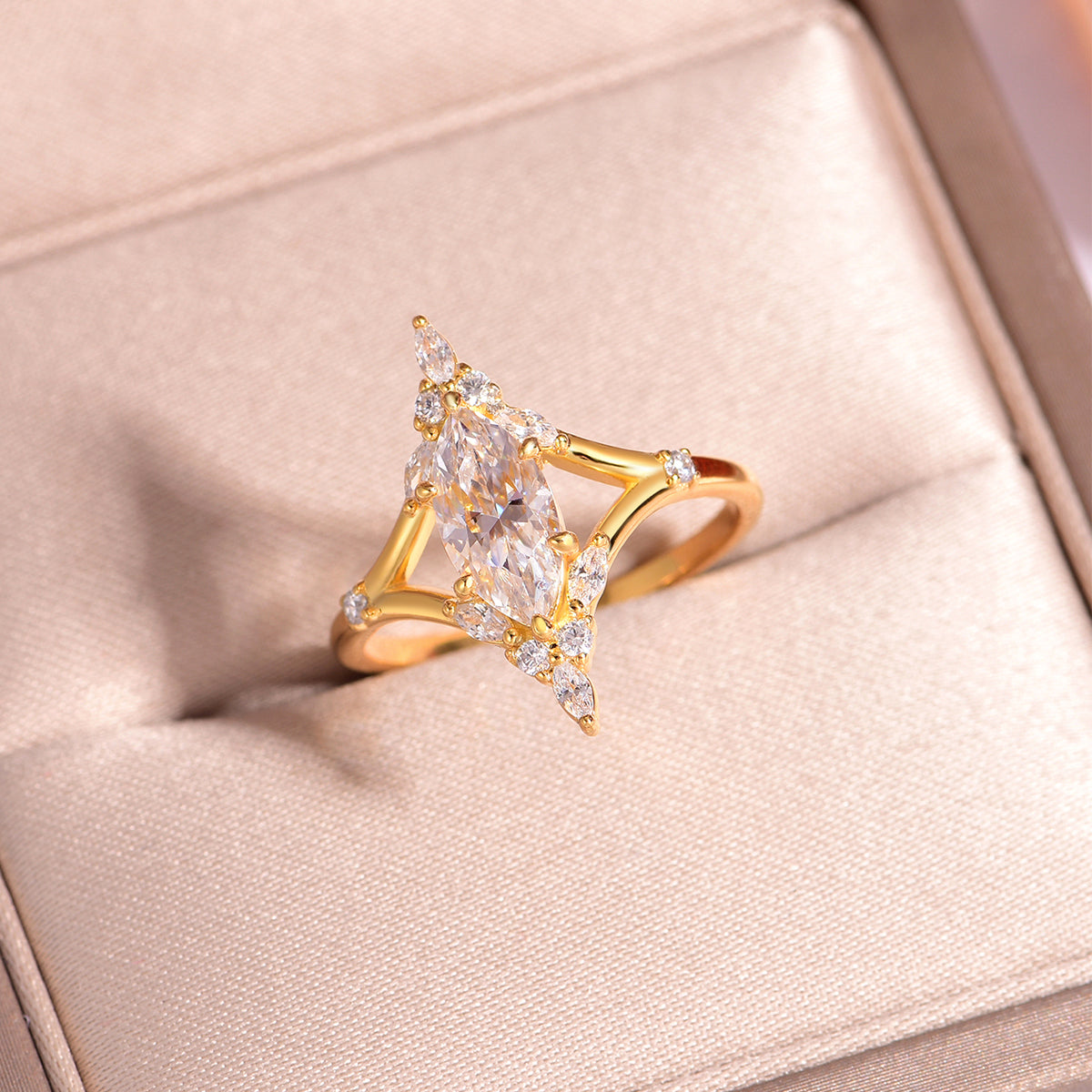 Planderful Moissanite Ring For Her 1.0Ct Marquise In Sterling Silver D VVS 3EX Sparkling Jewelry