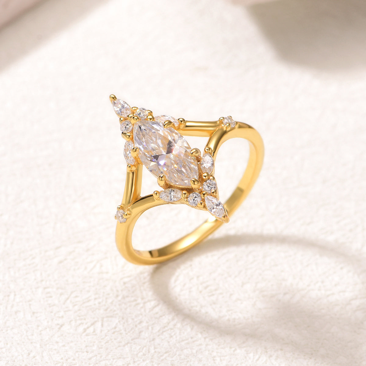 Planderful Moissanite Ring For Her 1.0Ct Marquise In Sterling Silver D VVS 3EX Sparkling Jewelry