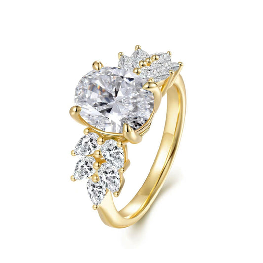 Planderful Moissanite Ring For Women 3.0Ct Oval 10x8mm S925 Silver Plated Gold Luxury Sparkle