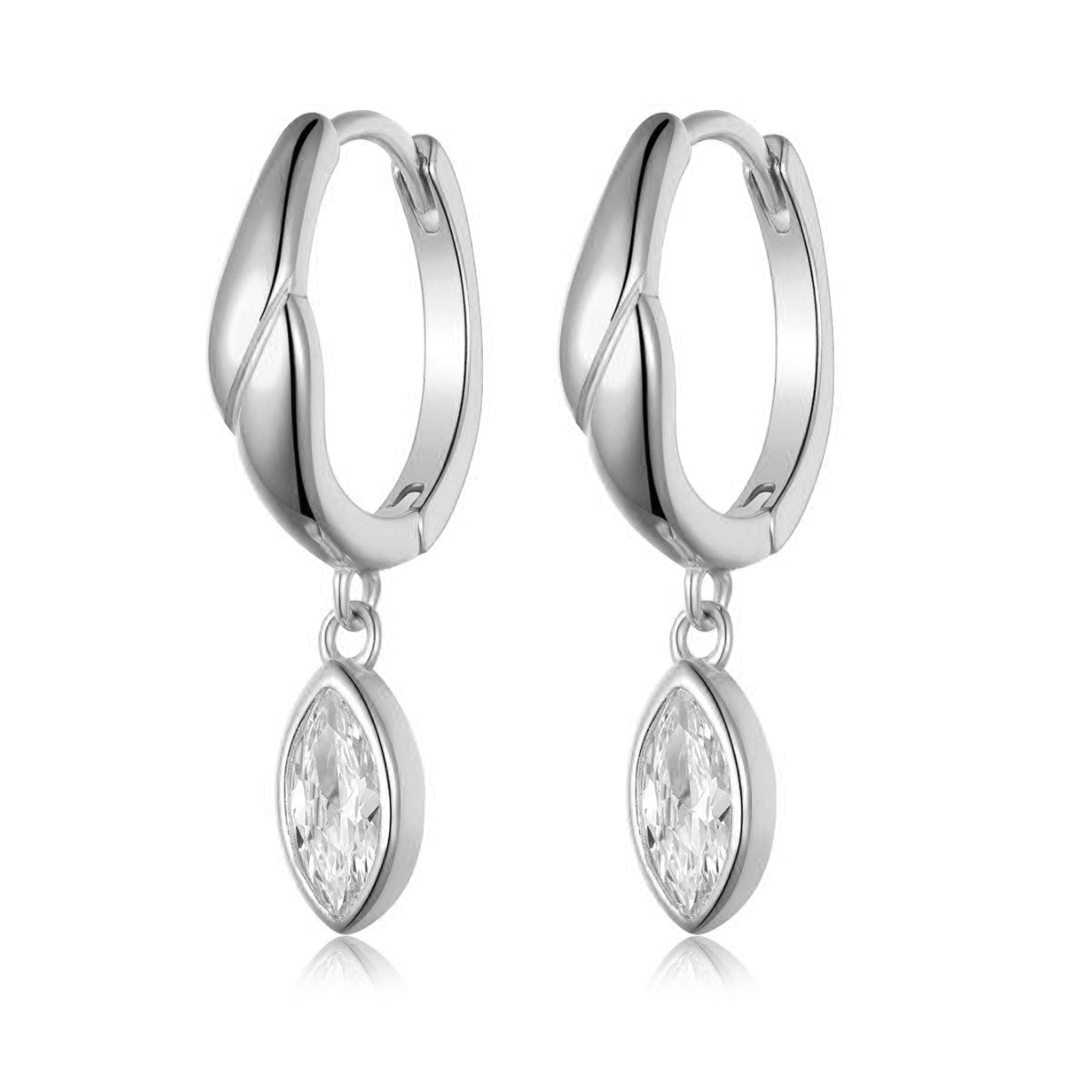 Planderful Sparkling Moissanite Marquise Pendant And Hoop Earrings Set 0.8CT Sterling Silver Gold Plated For Her