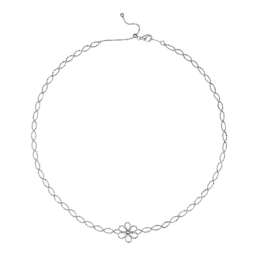 Planderful Sterling Silver S925 Weaved Lace Flower Necklace Italian Craftsmanship For Women Gift