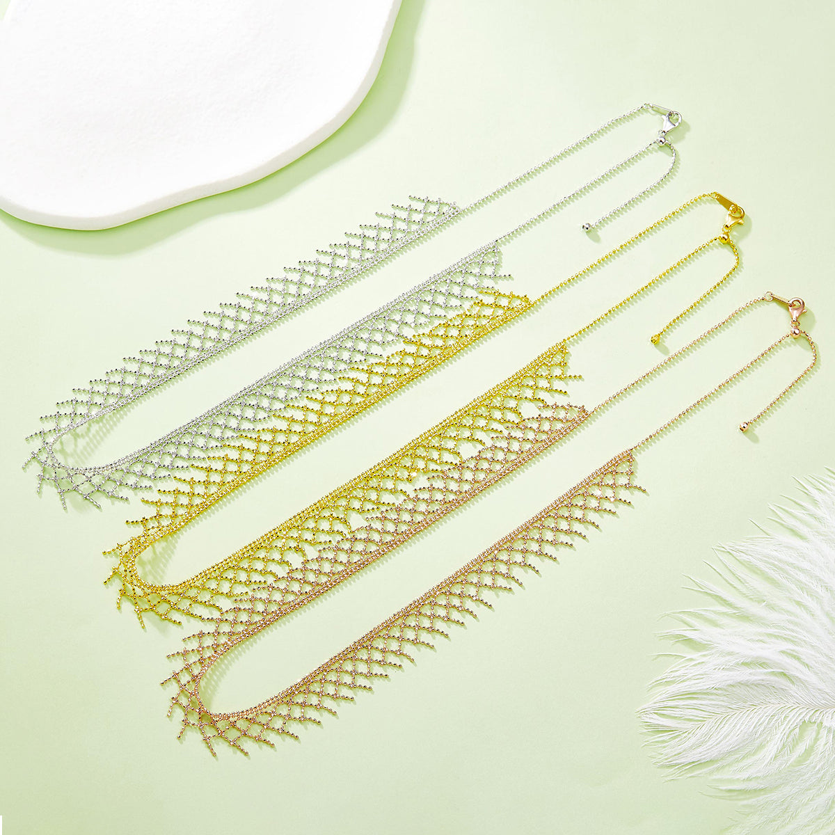 Premium Elegant S925 Silver Mesh Lace Necklace Italian Craft For Women By Planderful Shop 45cm