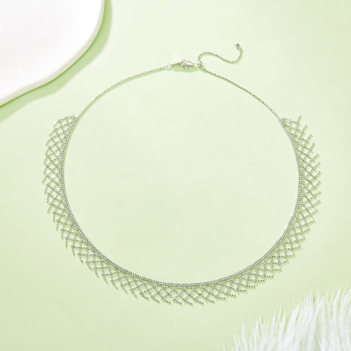 Premium Elegant S925 Silver Mesh Lace Necklace Italian Craft For Women By Planderful Shop 45cm