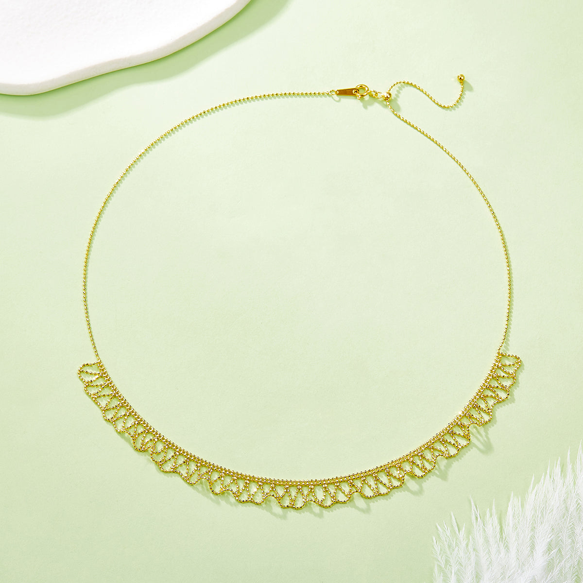 Planderful S925 Silver Necklace Italian Craft Woven Lace 45cm For Everyday Genie Women Elegant Touch