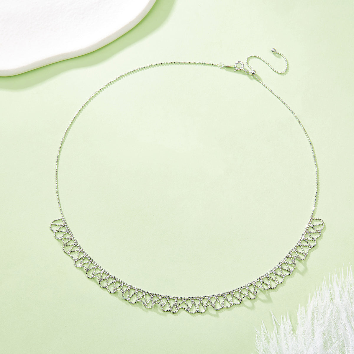Planderful S925 Silver Necklace Italian Craft Woven Lace 45cm For Everyday Genie Women Elegant Touch