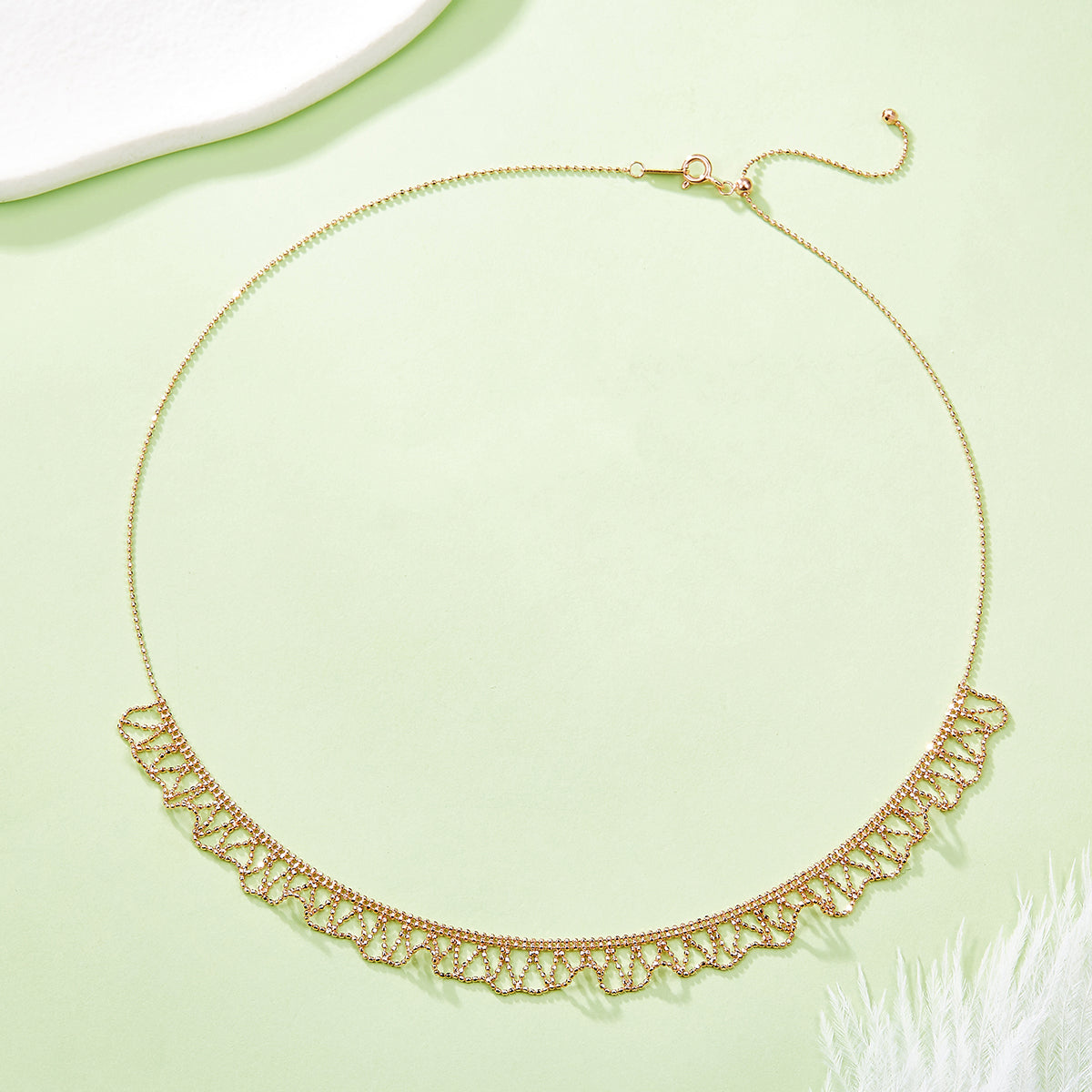 Planderful S925 Silver Necklace Italian Craft Woven Lace 45cm For Everyday Genie Women Elegant Touch