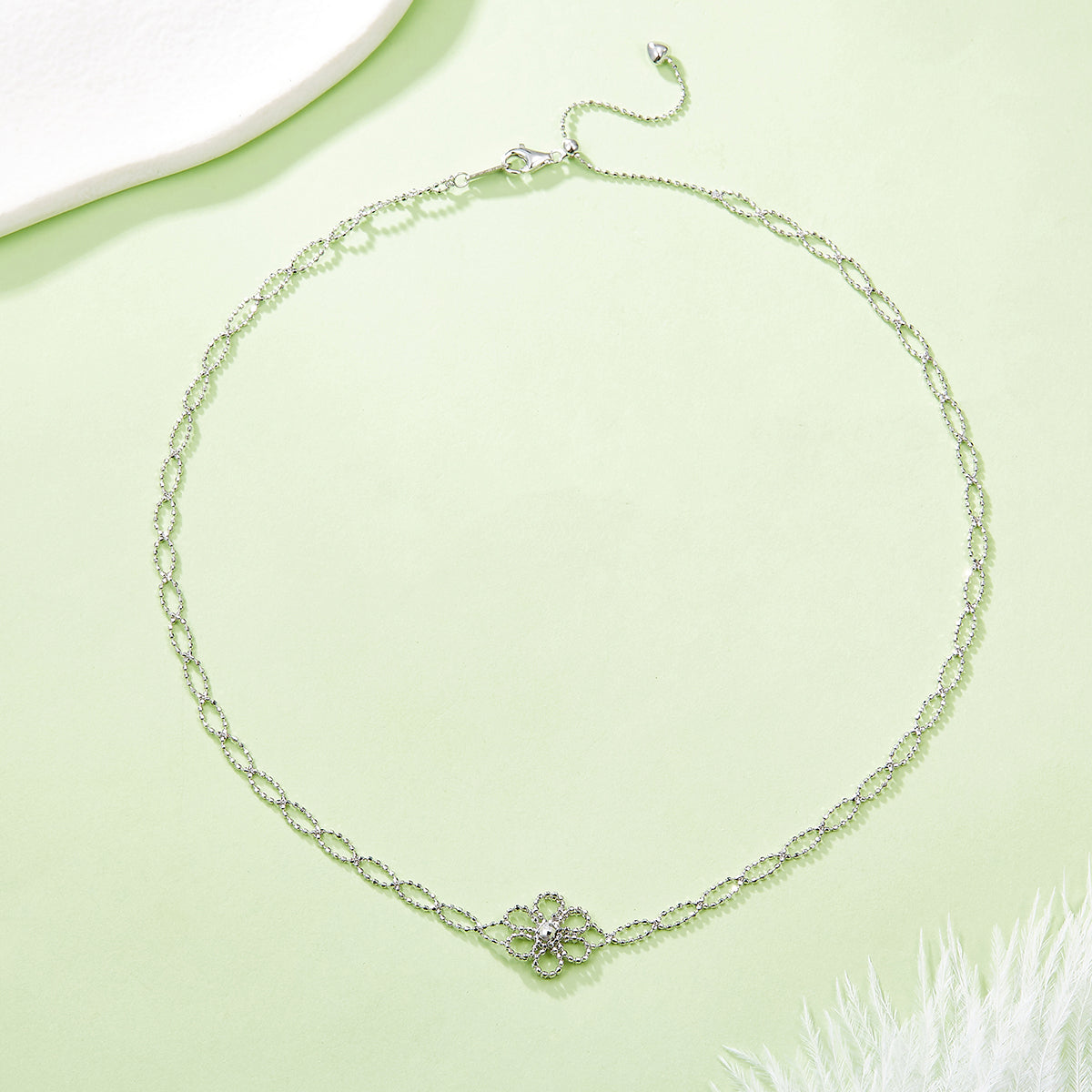 S925 Sterling Silver Necklace With Exquisite Italian Craftsmanship Weaved Lace Flower Planderful For Her