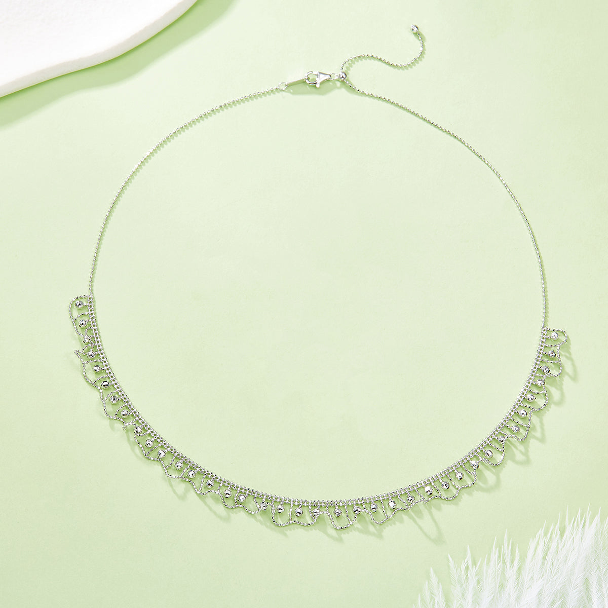 Planderful S925 Sterling Silver Italian Craft Elegant Woven Lace Necklace 45cm Length For Her
