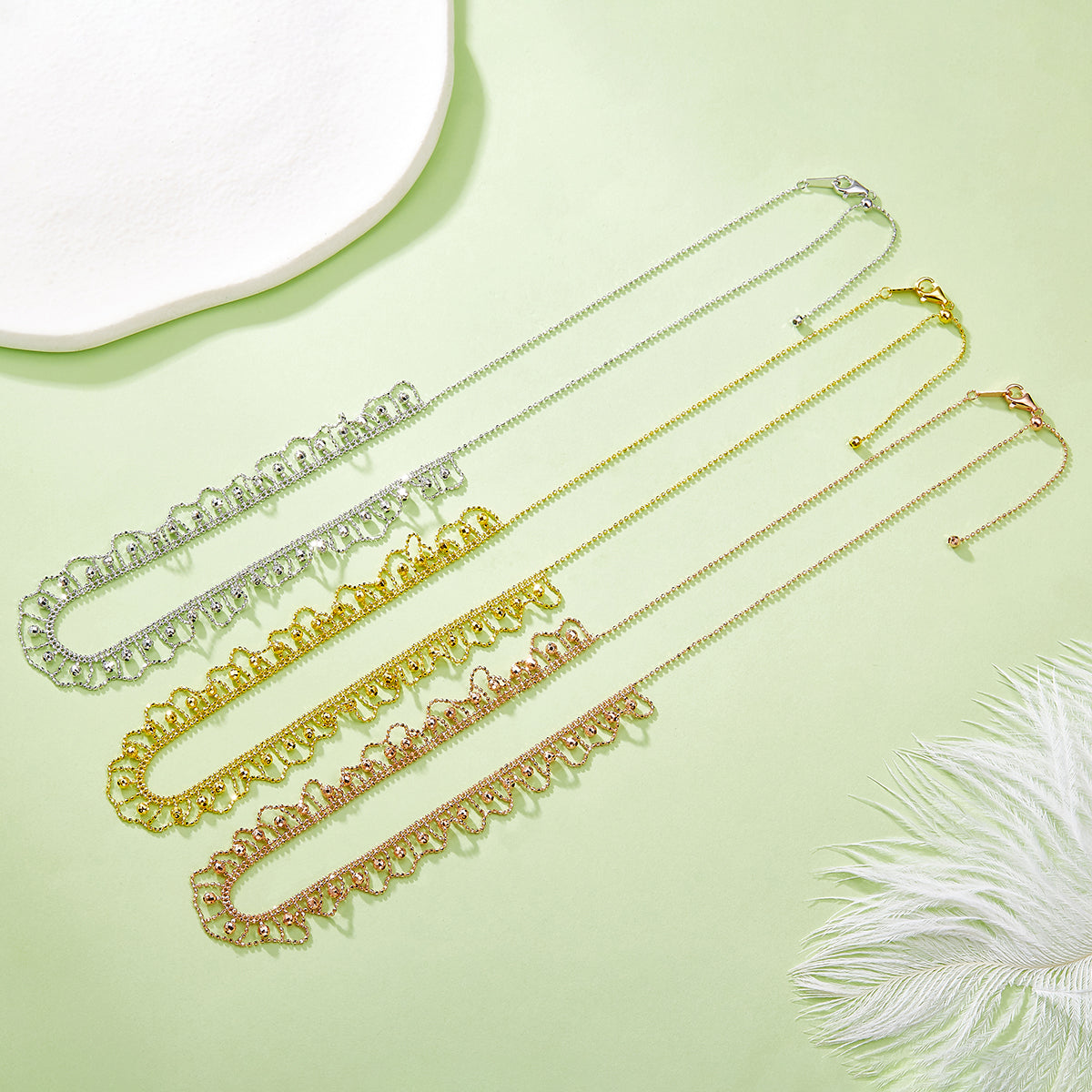 Planderful S925 Sterling Silver Italian Craft Elegant Woven Lace Necklace 45cm Length For Her