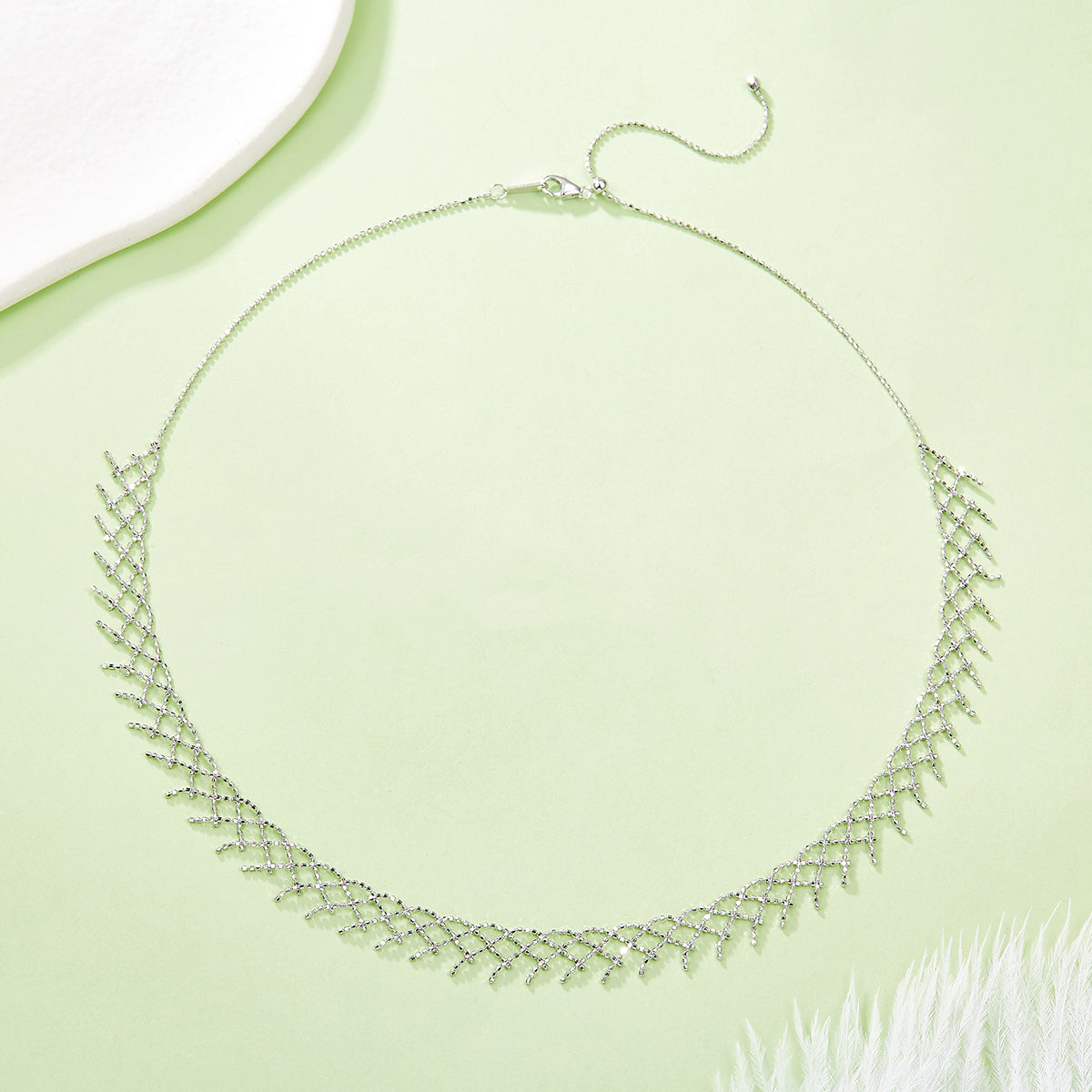 Planderful S925 Silver Woven Mesh Lace Necklace For Women