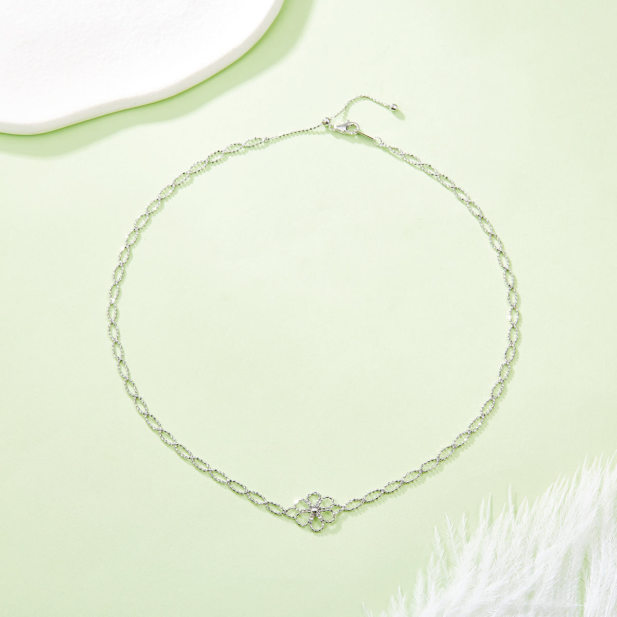 Planderful Sterling Silver S925 Weaved Lace Flower Necklace Italian Craftsmanship For Women Gift