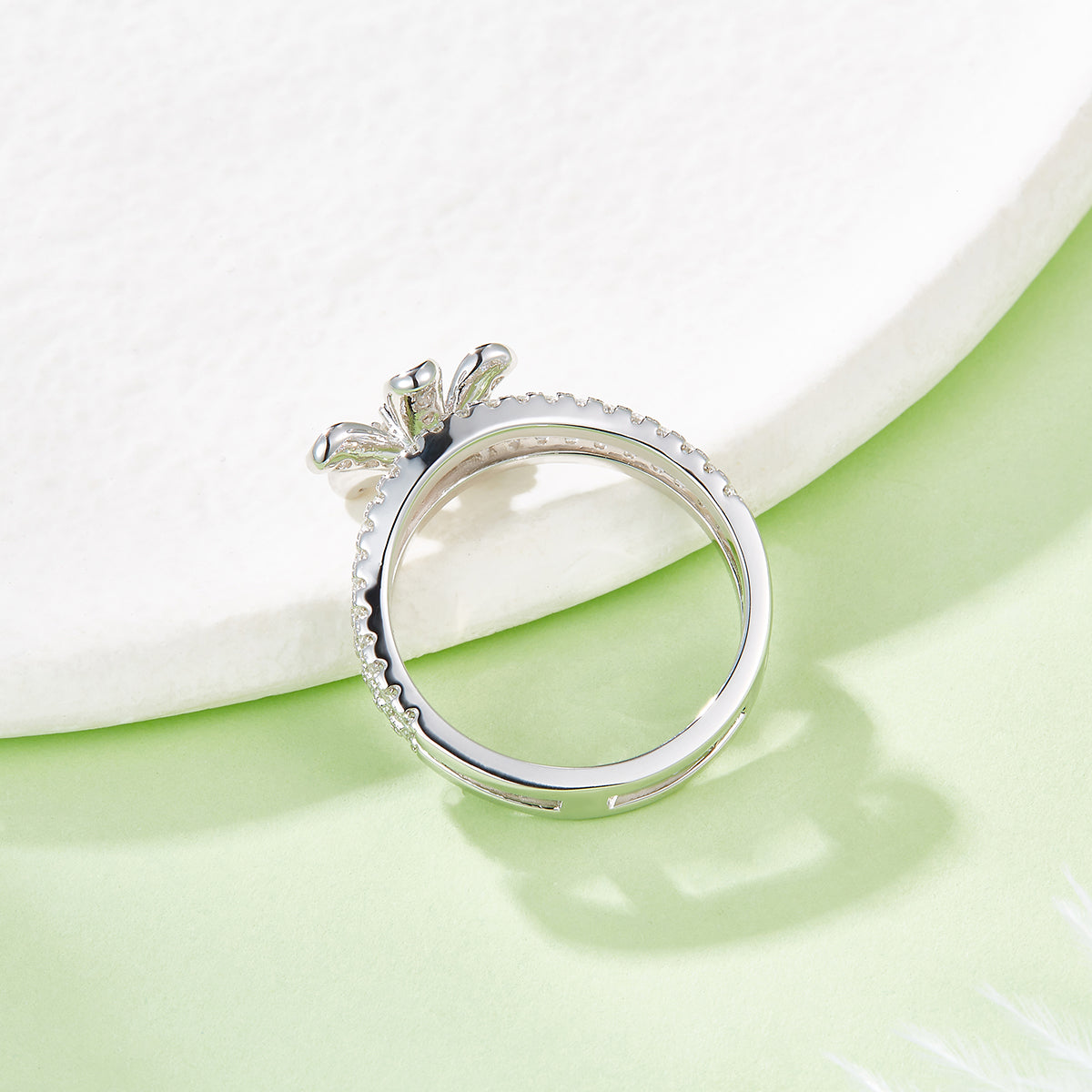 Planderful Moissanite Flower Ring S925 Silver Plated Double Layer For Women Elegant Sparkling Gift