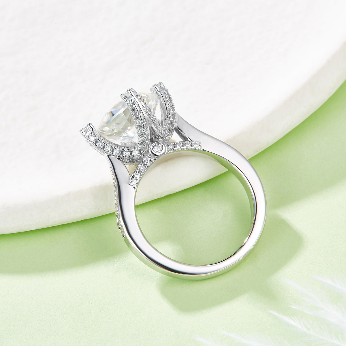 Planderful Moissanite Ring For Women Four Claw Square Four Ct Sparkling Silver Plated S925