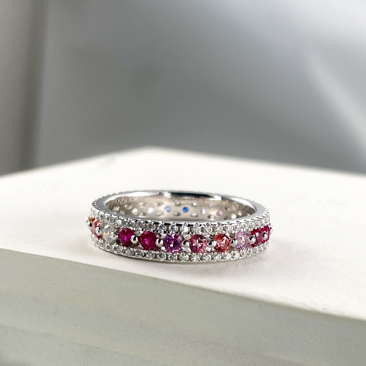 Planderful Lab Grown Gemstone Rainbow Ring S925 Silver Plated for Women Fashion Jewelry Gift