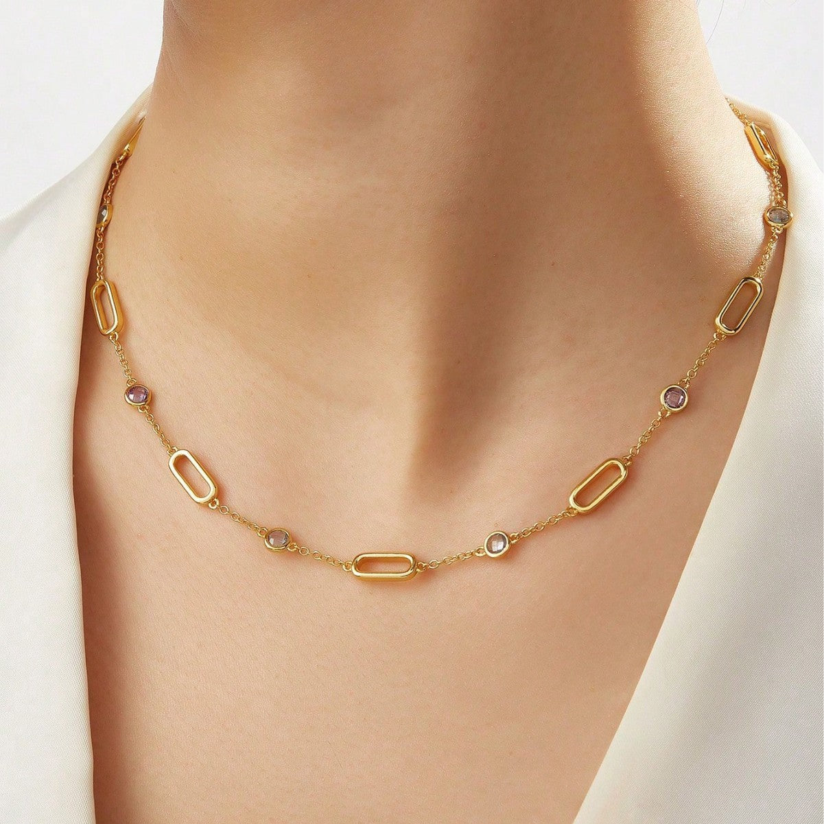 Planderful Spinel Necklace S925 Silver Plated Gold Color Stunning Multicolor Gemstones 40cm Extension For Women Gift
