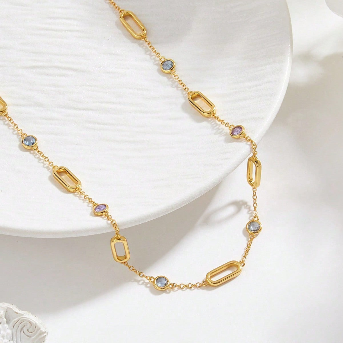 Planderful Spinel Necklace S925 Silver Plated Gold Color Stunning Multicolor Gemstones 40cm Extension For Women Gift