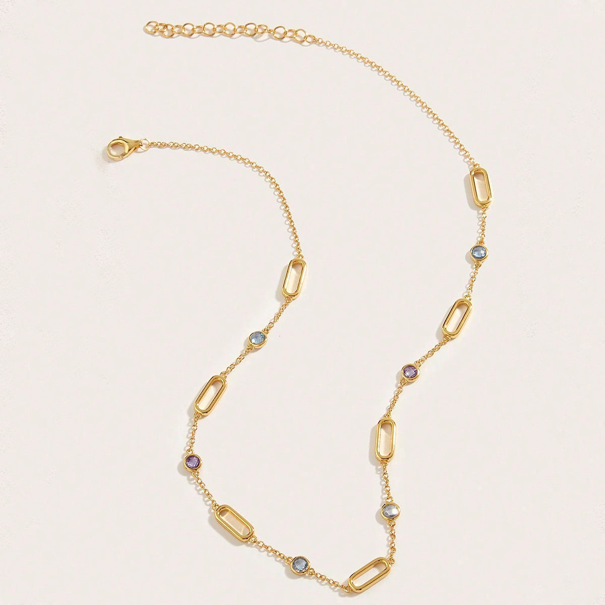 Planderful Spinel Necklace S925 Silver Plated Gold Color Stunning Multicolor Gemstones 40cm Extension For Women Gift