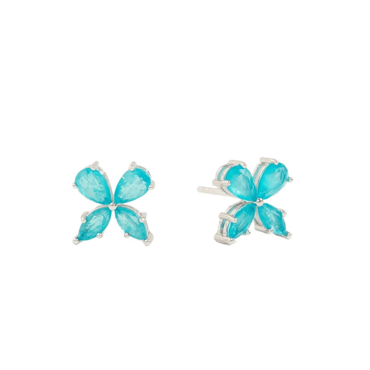 Planderful S925 Silver Plated Aquamarine Four Leaf Clover Stud Earrings Timeless Gift For Women