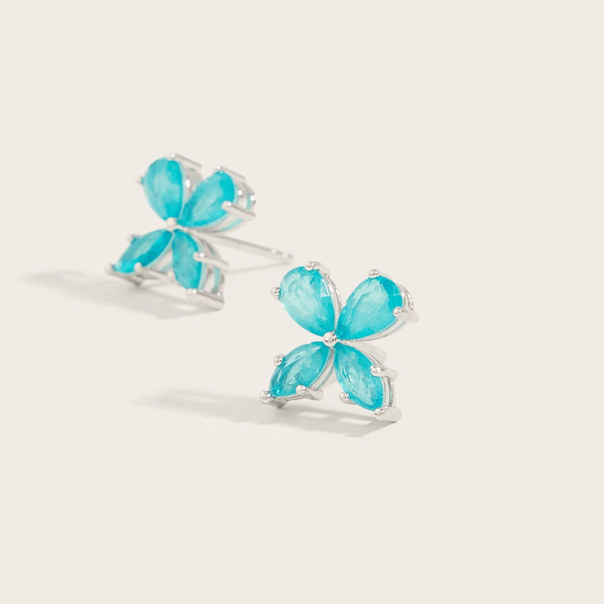 Planderful S925 Silver Plated Aquamarine Four Leaf Clover Stud Earrings Timeless Gift For Women