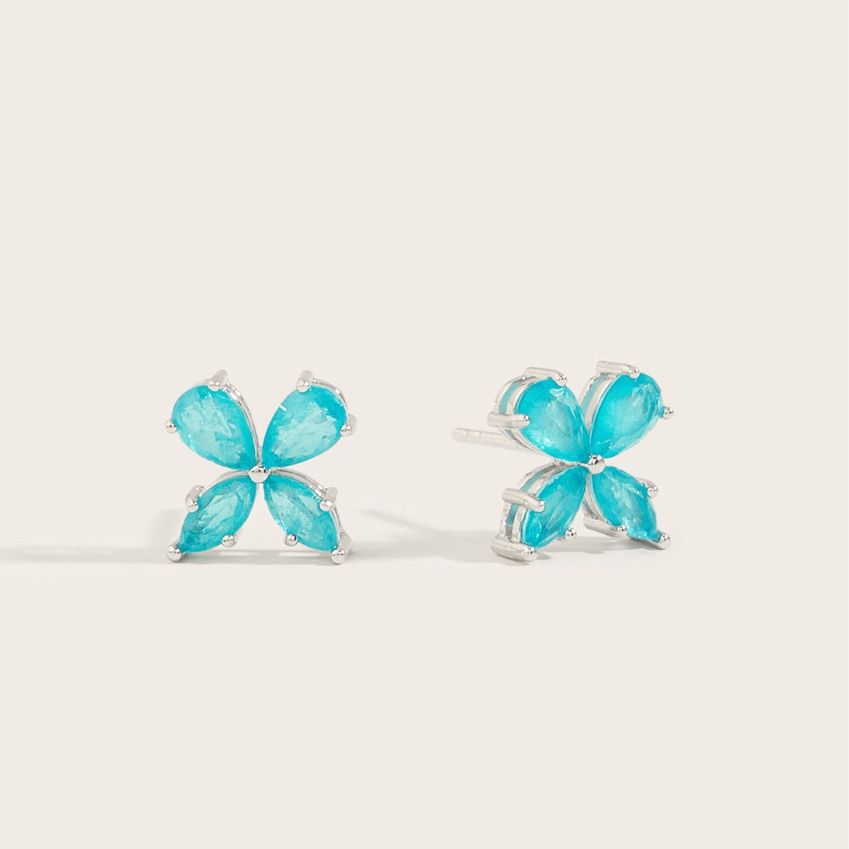 Planderful S925 Silver Plated Aquamarine Four Leaf Clover Stud Earrings Timeless Gift For Women