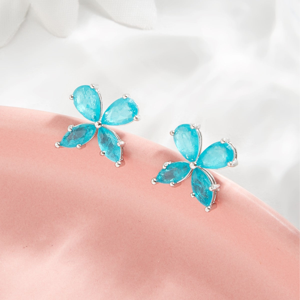 Planderful S925 Silver Plated Aquamarine Four Leaf Clover Stud Earrings Timeless Gift For Women